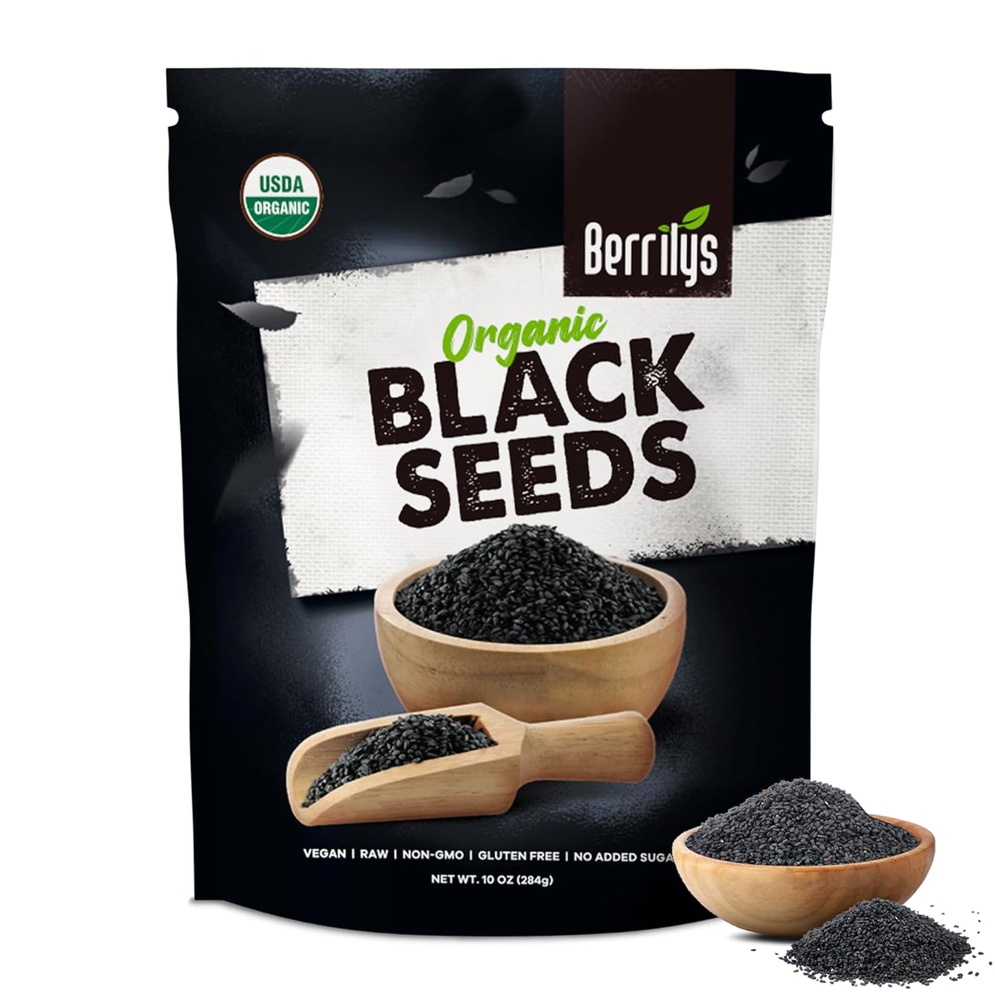 Berrilys Black Seeds - USDA Organic Nigella Sativa, Kalonji & Black Cumin Seeds, Vegan, Gluten-Free - Pure Spice & Health Food, Enhances Flavor of Dishes, Nutrient-Rich, Premium Quality - 10oz