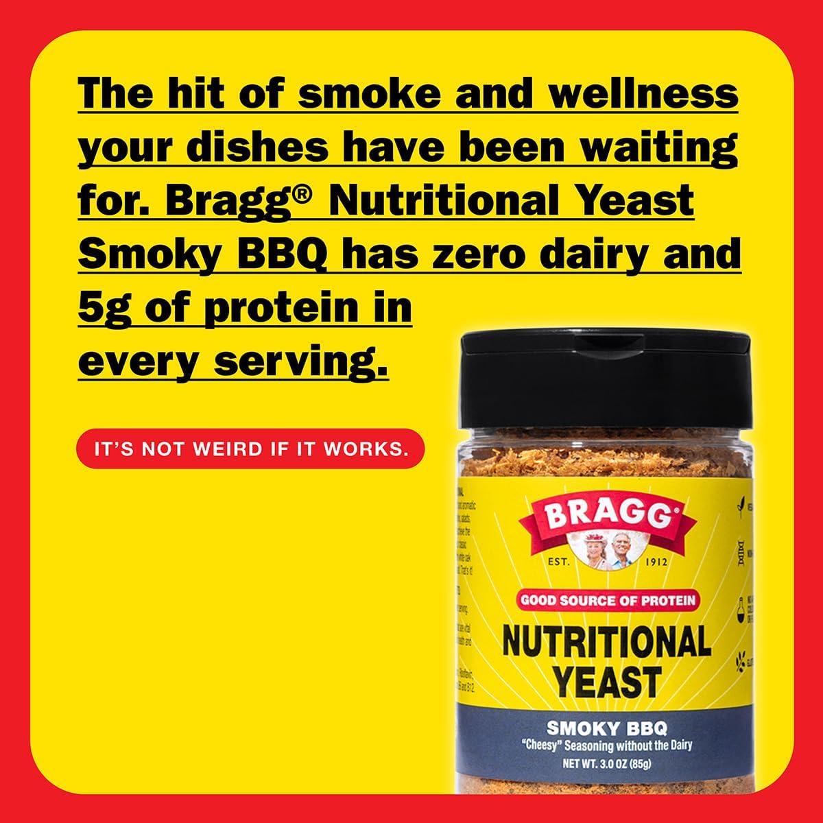 Bragg Premium Nutritional Yeast Seasoning - Vegan, Gluten Free – Good Source of Protein & Vitamins – Nutritious Savory Parmesan Cheese Substitute (Smoky BBQ, 3.0 Ounce (Pack of 1))