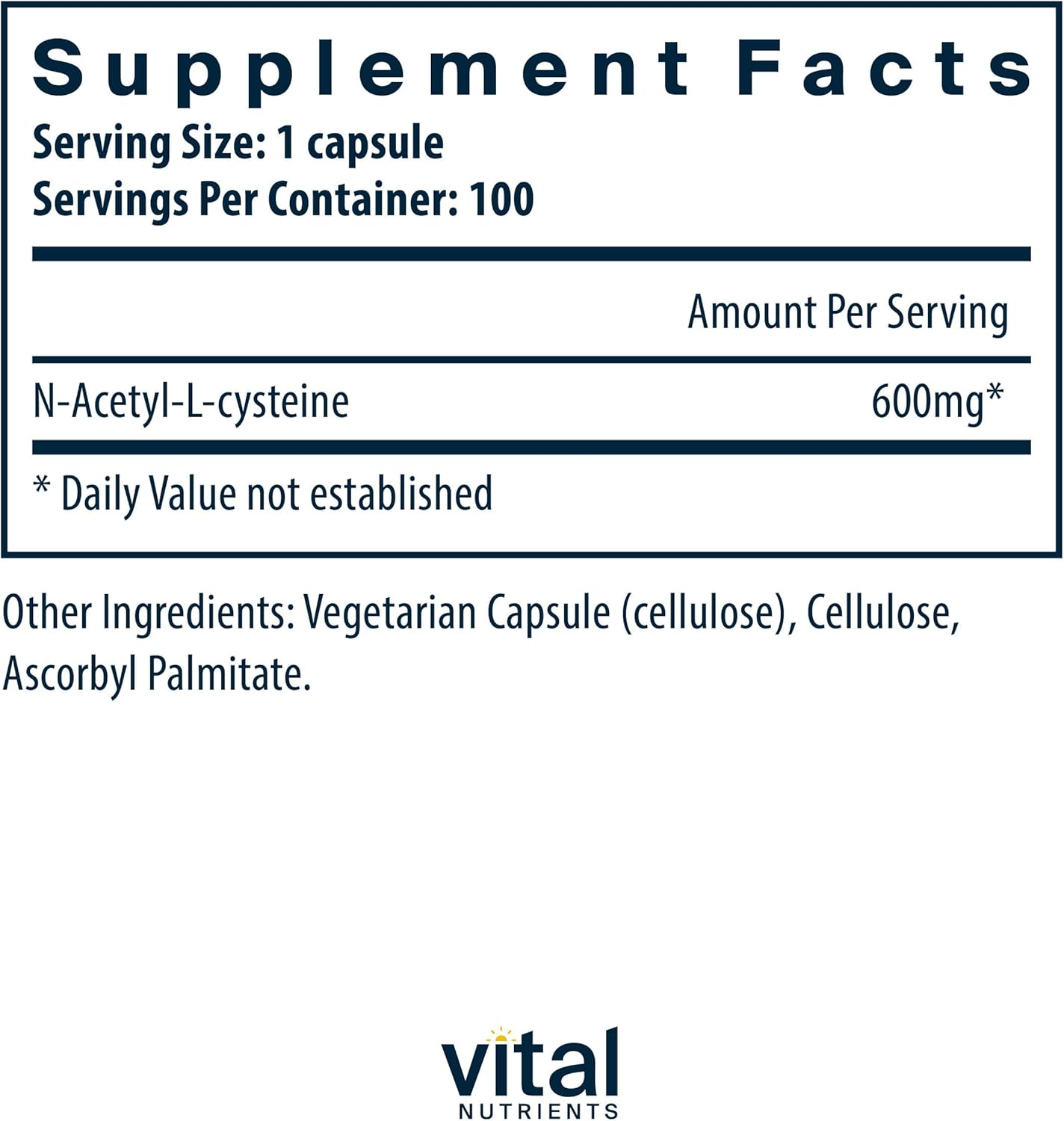 Vital Nutrients NAC (N-Acetyl Cysteine) 600 mg - Powerful Antioxidant that Supports Sinu