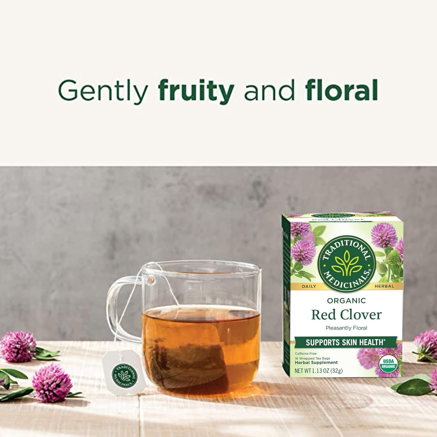 Traditional Medicinals Tea, Organic Red Clover, Supports Skin Health, 16 Tea Bags
