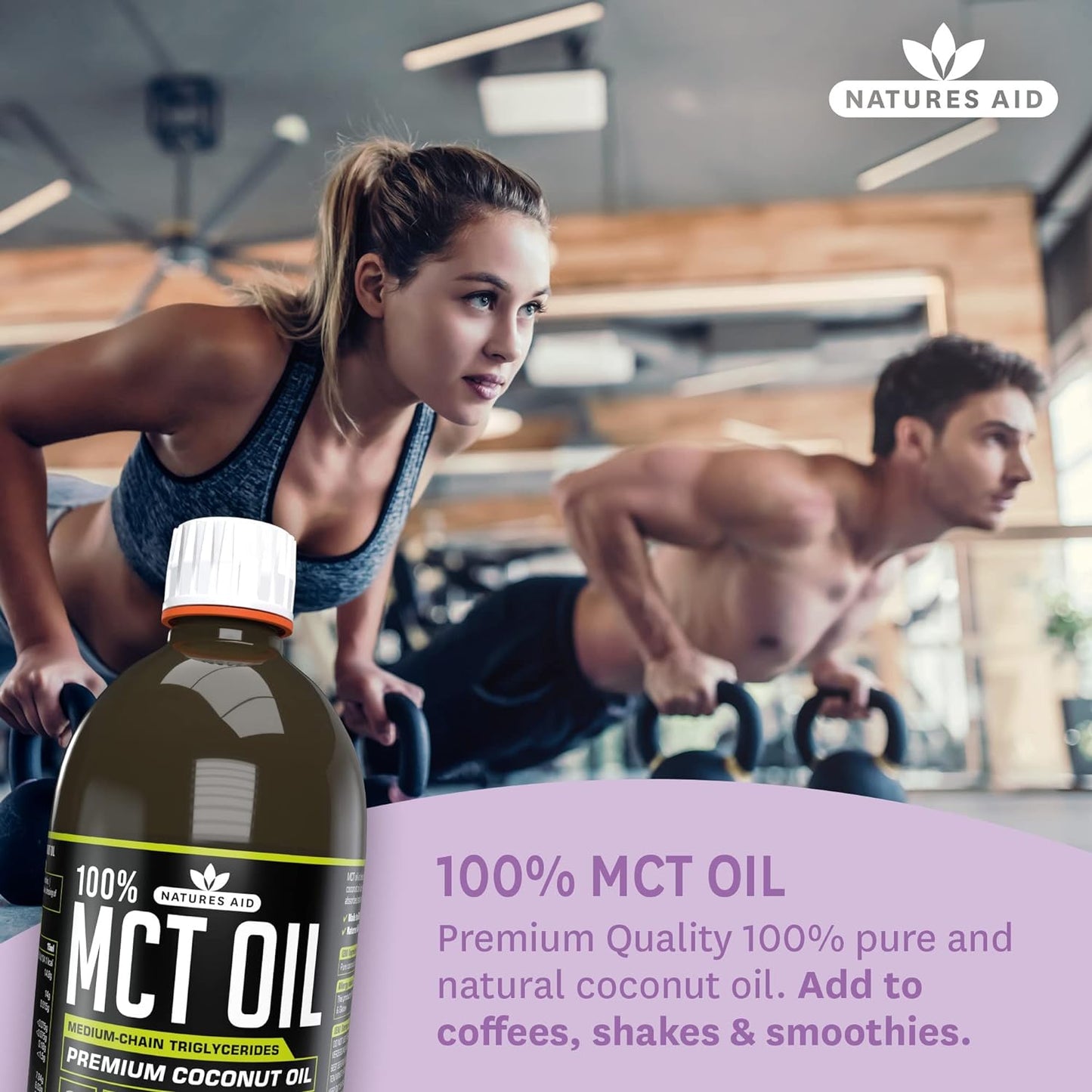 زيت MCT بنسبة 100% من Natures Aid، زيت جوز الهند الفاخر، من مصدر مستدام، يُضاف إلى القهوة أو المخفوقات، نباتي، 500 مل