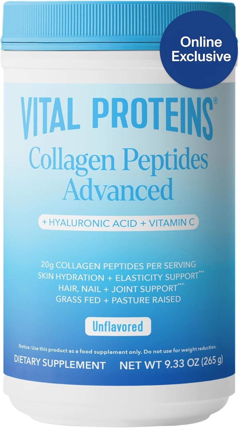 Vital Proteins Collagen Peptides Powder Advanced with Hyaluronic Acid & Vitamin C - 20oz Collagen Protein, Unflavored, 27 Servings