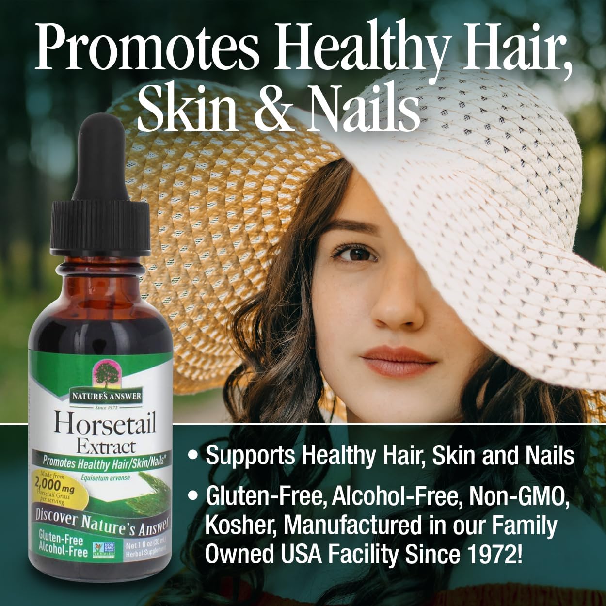 Nature's Answer Alcohol-Free Horsetail Herb Extract Supplement, 1-Fluid Ounce | Hair, Skin, & Nails Support | Promotes Urinary Tract Health | Strengthen Joints