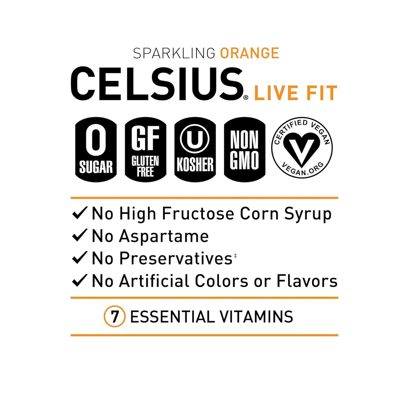 CELSIUS Sparkling Orange, Functional Essential Energy Drink 12 Fl Oz