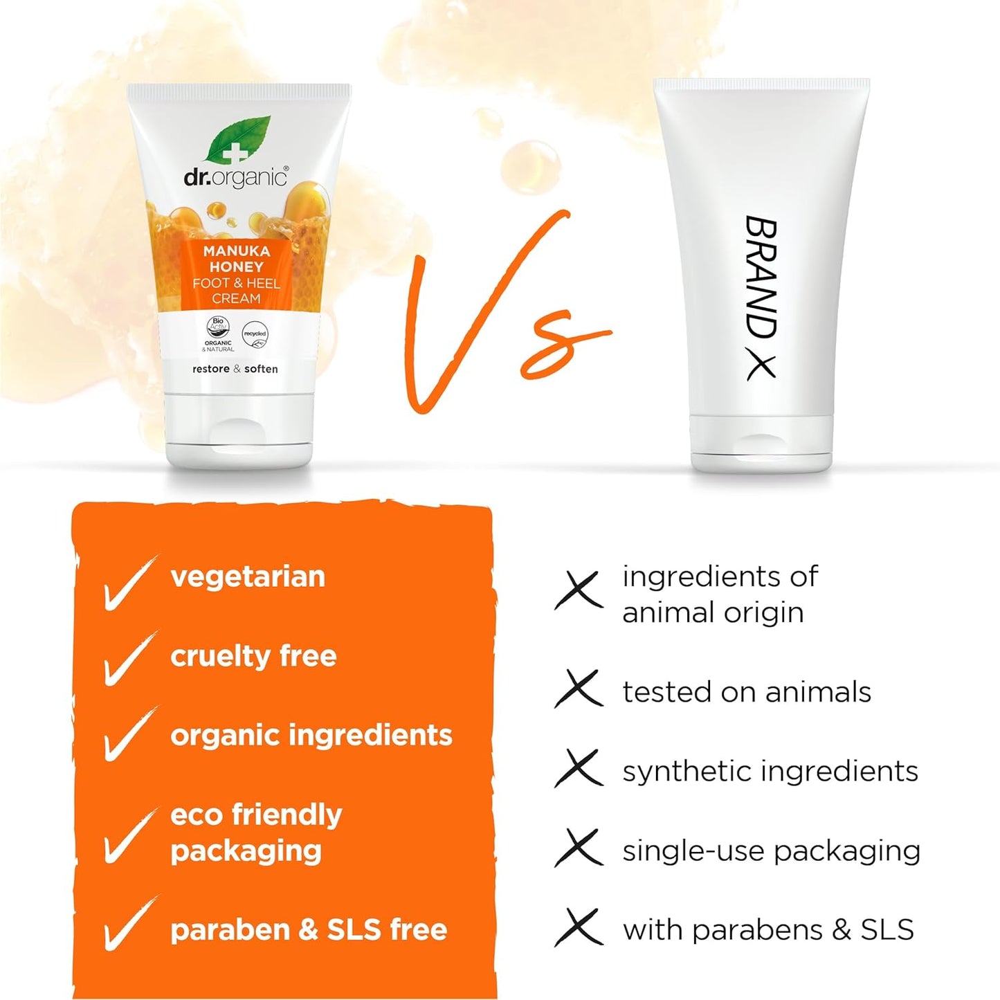 Dr. Organic Manuka Honey Foot Cream, Moisturising, Dry Skin, Mens, Womens, Natural, Vegetarian, Cruelty-Free, Paraben & SLS-Free, Recycled & Recyclable, Organic, 125ml, Packaging may vary