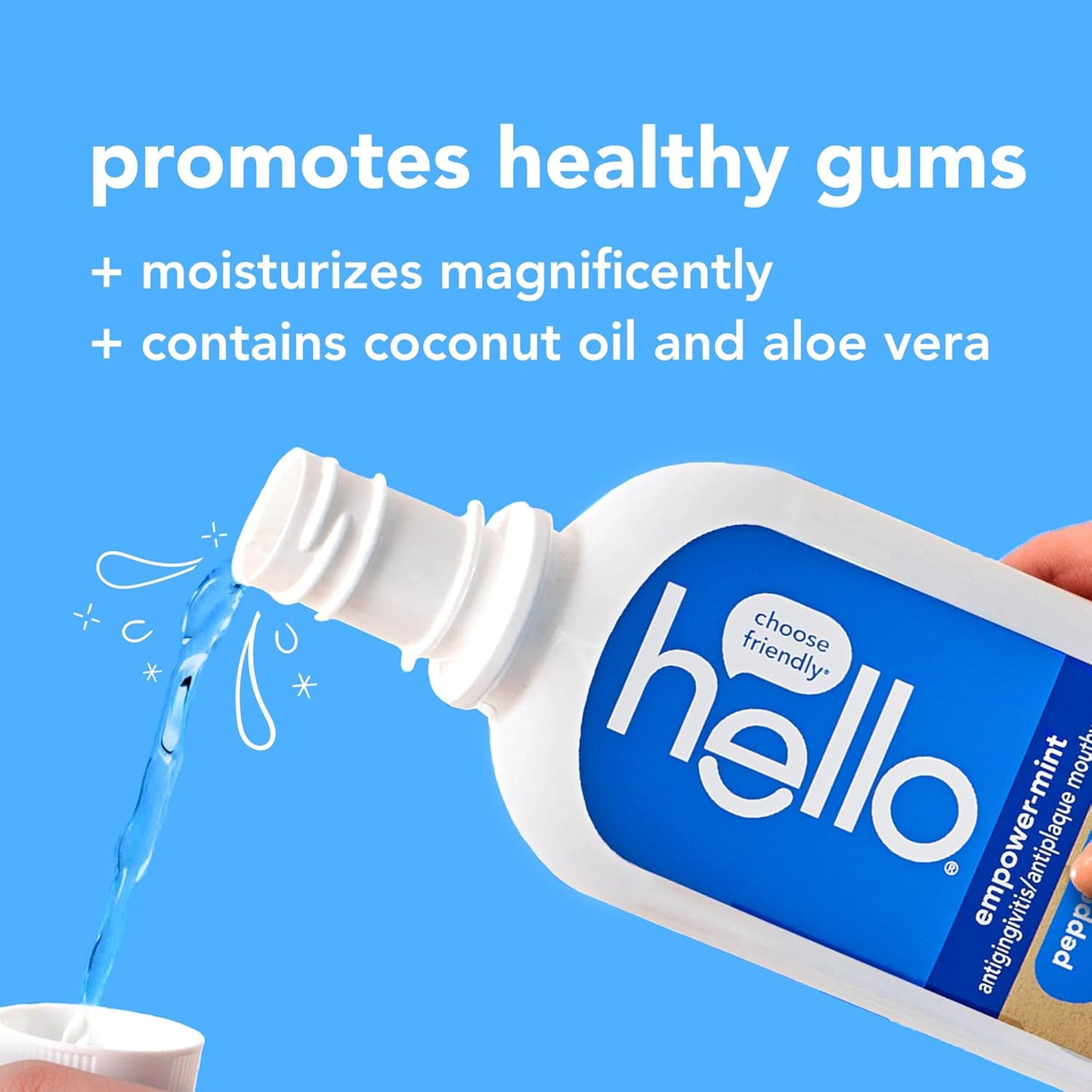 Hello Peace Out Plaque, Antigingivitis Alcohol Free Mouthwash, Natural Mint with Aloe Vera and Coconut Oil, Fluoride Free, Vegan, SLS Free and Gluten Free, 16 Ounce (Pack of 3)