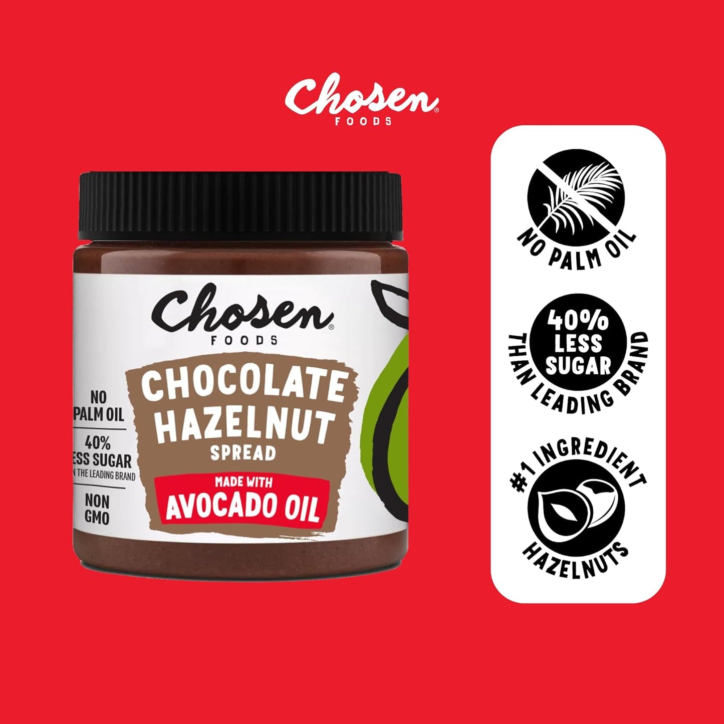 Chosen Foods Chocolate Hazelnut Spread made with 100% Pure Avocado Oil 12 oz 1-Pack