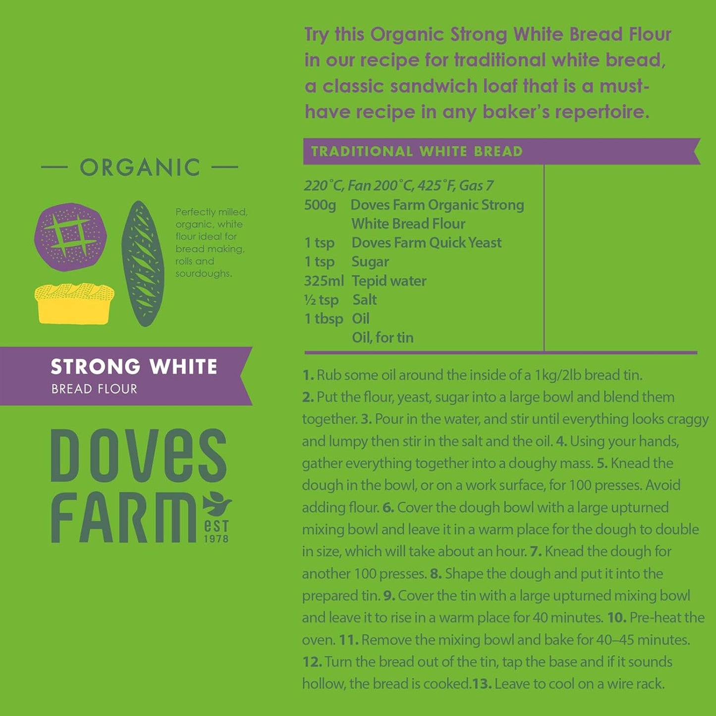 Doves Farm Organic Strong White Bread Flour | British Sourdough Bread & Roll Making Flour | Ideal for Artisan Breadmaking | Unbleached Bread Flour | 52.91 Oz (1.5kg)