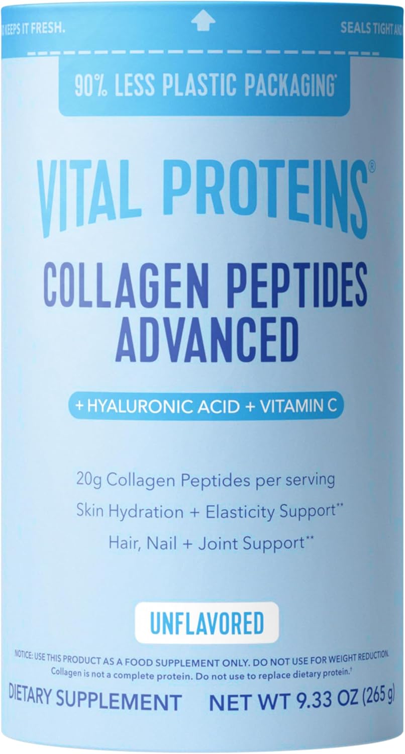 Vital Proteins Collagen Peptides Advanced, Hydrolyzed Peptides with Hyaluronic Acid and Vitamin C - Strawberry Lemon Flavor Powder, 10.5oz