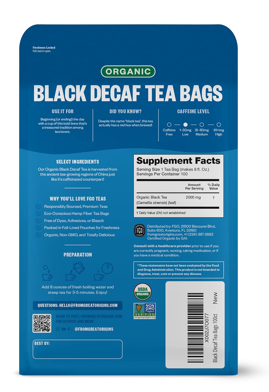 FGO Organic Nettle Leaf Tea, 100 Count, Eco-Conscious Tea Bags, Caffeine Free, Resealable Bag, Packaging May Vary (Pack of 1)