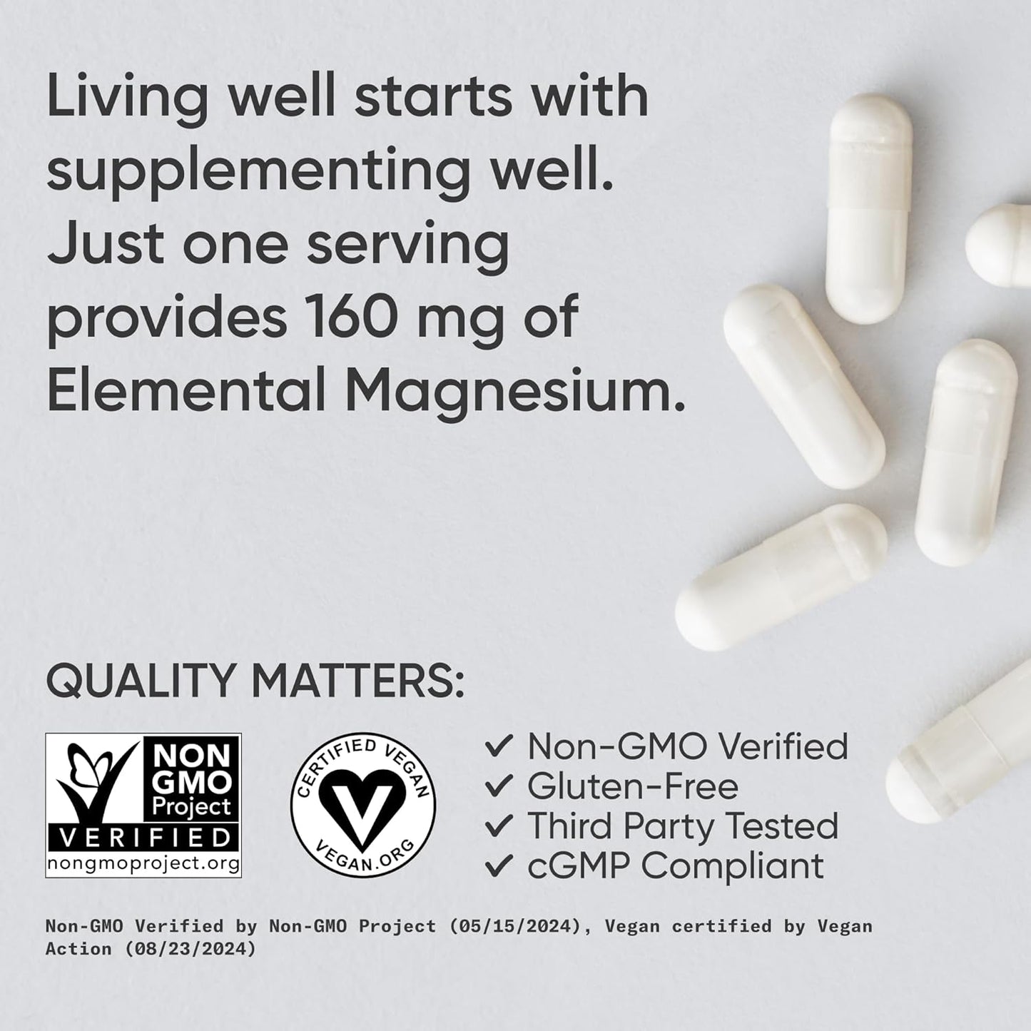 Sports Research® Magnesium Glycinate - Supports Restful Sleep & Enzymatic Processes - 160 mg Chelated Magnesium - Vegan Capsule - 90 Count