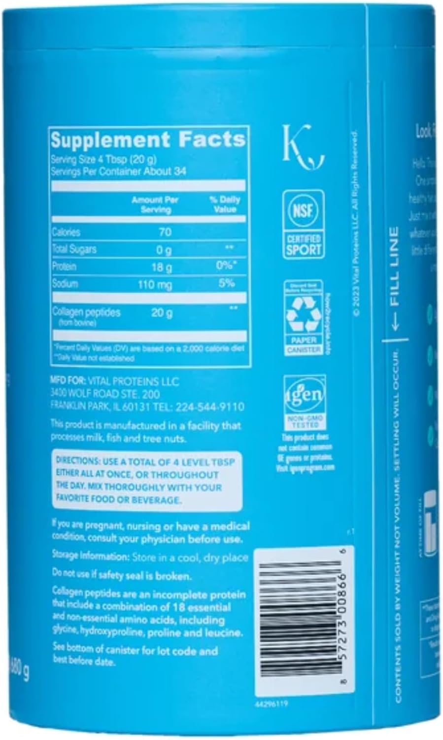 Vital Proteins Collagen Peptides Unflavored Dietary Supplement (Net Wt 24 Oz),