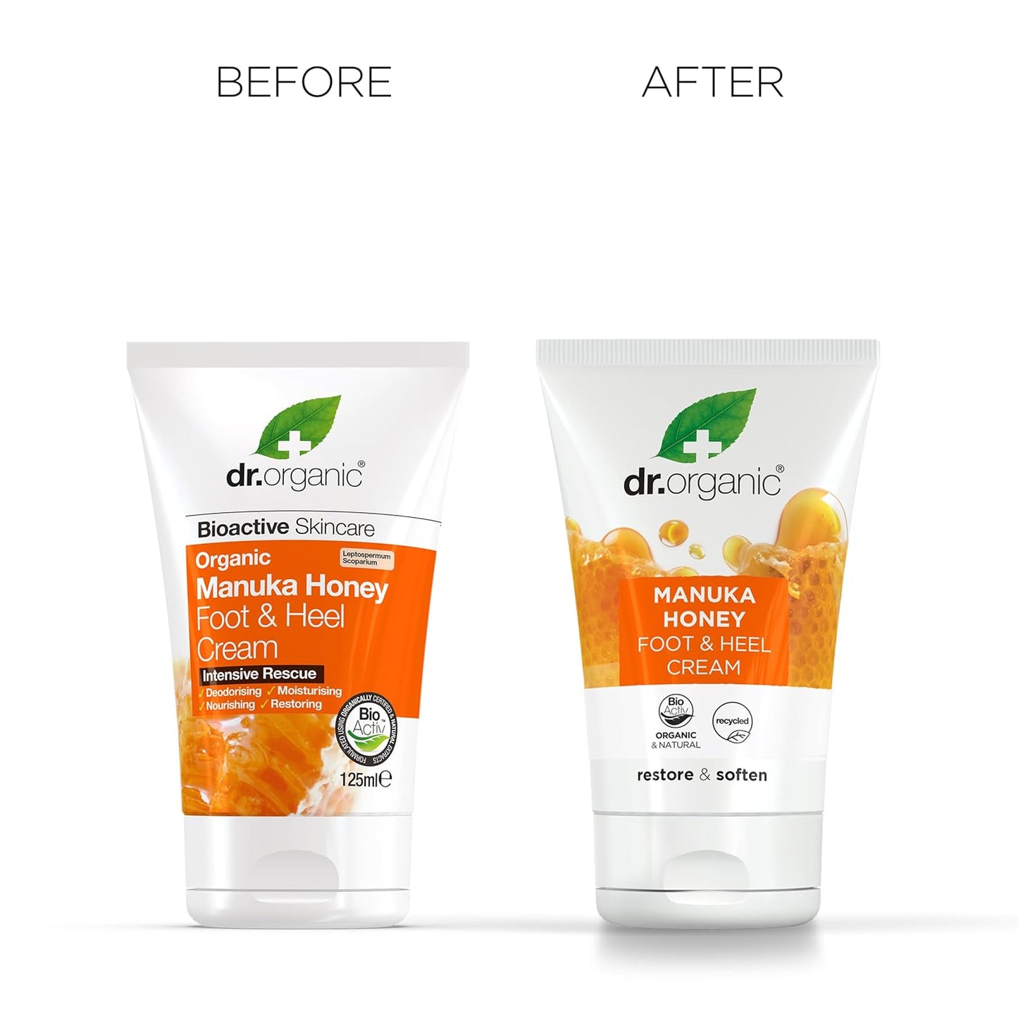 Dr. Organic Manuka Honey Foot Cream, Moisturising, Dry Skin, Mens, Womens, Natural, Vegetarian, Cruelty-Free, Paraben & SLS-Free, Recycled & Recyclable, Organic, 125ml, Packaging may vary