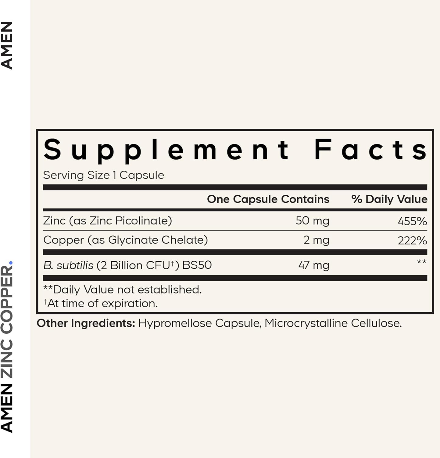Amen Zinc & Copper Supplement + Probiotics, 3 Months Supply, One Per Day - 50 mg Zinc Picolinate Vitamin Pills - Essential Minerals Supplements – 2 Billion CFUs Probiotic – Vegan, Non-GMO, 90 Capsules