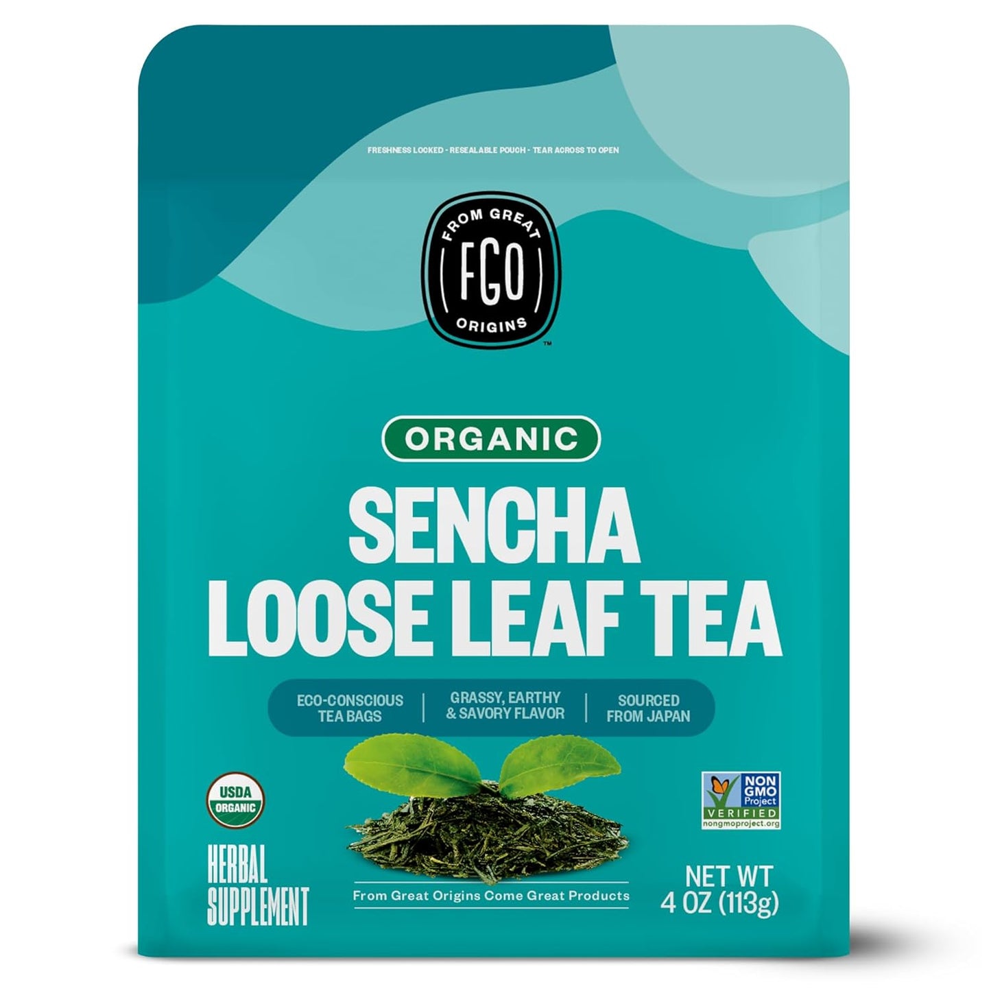 FGO Organic Nettle Leaf Tea, 100 Count, Eco-Conscious Tea Bags, Caffeine Free, Resealable Bag, Packaging May Vary (Pack of 1)