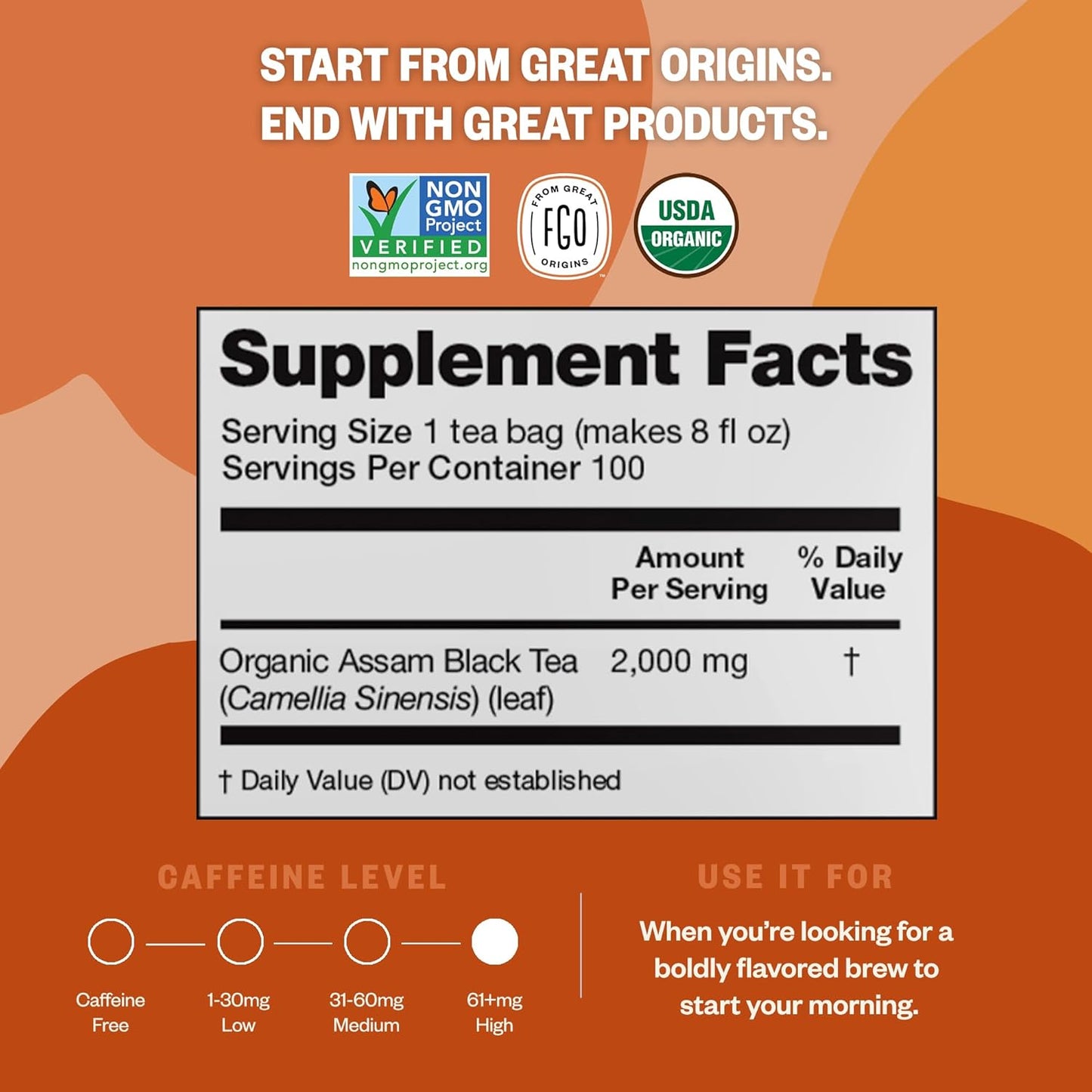 FGO Organic Nettle Leaf Tea, 100 Count, Eco-Conscious Tea Bags, Caffeine Free, Resealable Bag, Packaging May Vary (Pack of 1)