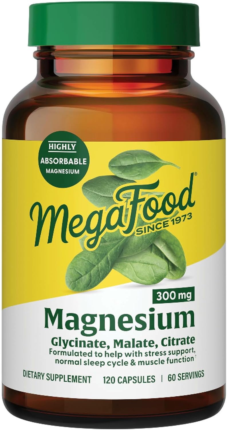 MegaFood Magnesium 300 mg - Highly absorbable Blend of Magnesium Glycinate, Magnesium Citrate & Magnesium Malate to Help Support Heart, Nerve Health and Relaxation - 120 Capsules (60 Servings)