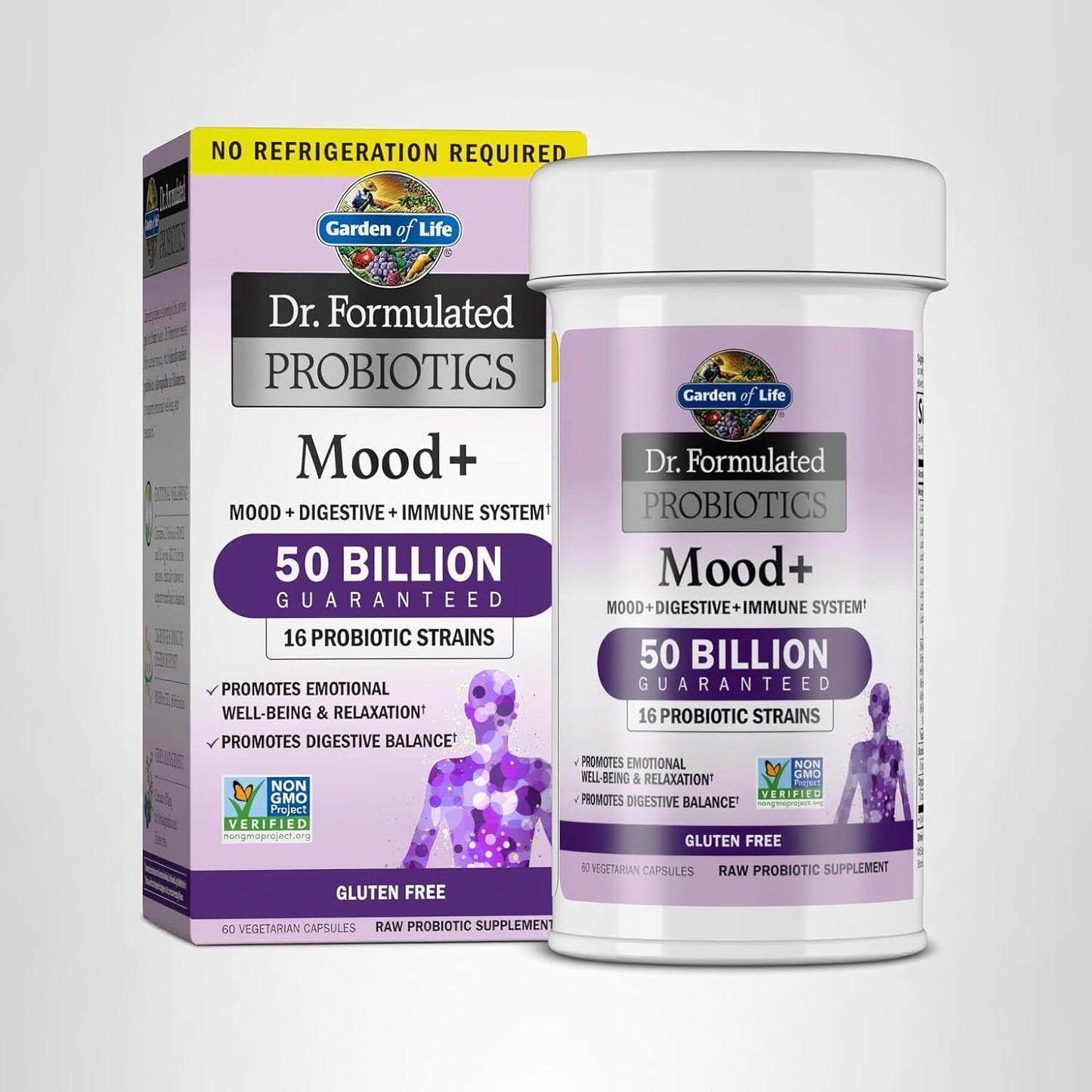 Garden of Life Probiotics Mood+ Dr Formulated Acidophilus Probiotic Supplement - Promotes Emotional Well-Being, Relaxation and Digestive Balance - Ashwagandha for Stress Management, 60 Veggie Caps