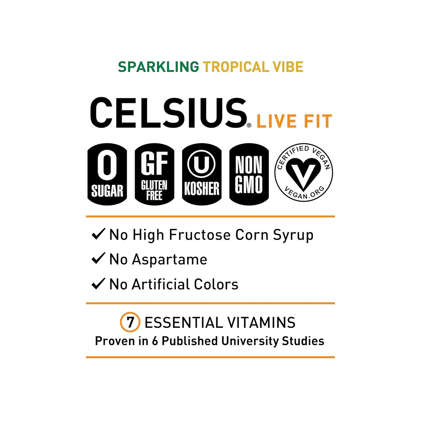 CELSIUS Sparkling Orange, Functional Essential Energy Drink 12 Fl Oz