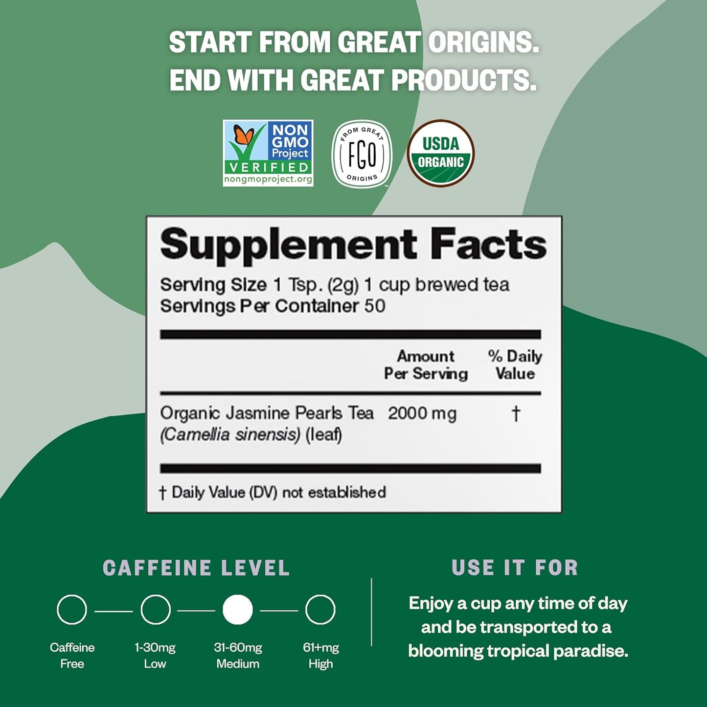FGO Organic Nettle Leaf Tea, 100 Count, Eco-Conscious Tea Bags, Caffeine Free, Resealable Bag, Packaging May Vary (Pack of 1)