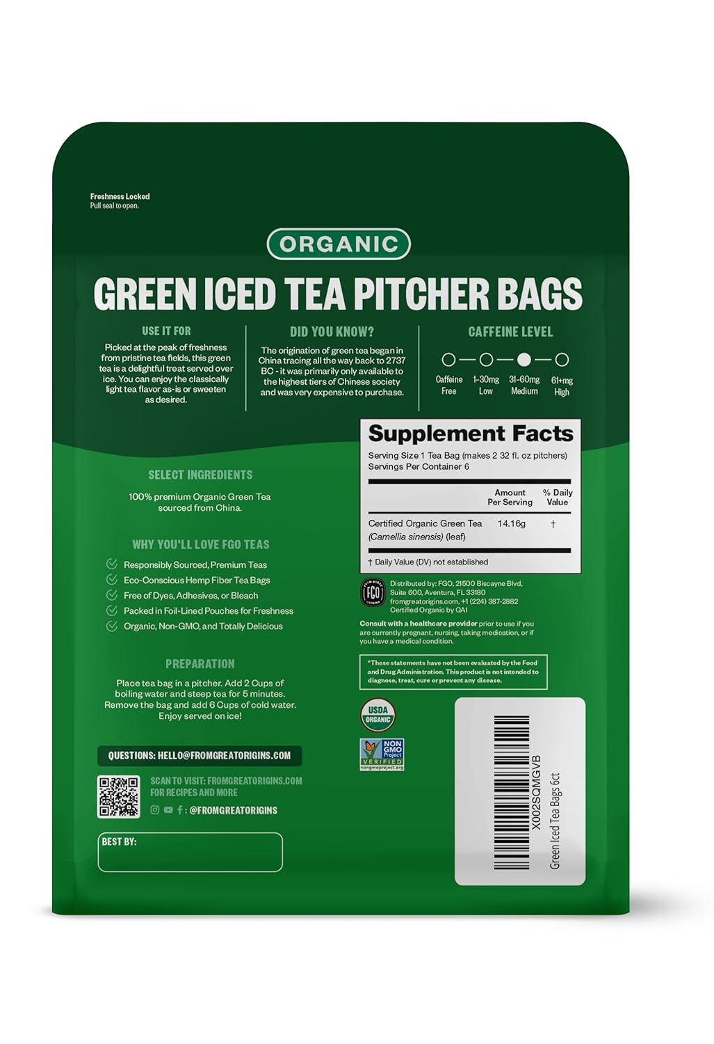 FGO Organic Nettle Leaf Tea, 100 Count, Eco-Conscious Tea Bags, Caffeine Free, Resealable Bag, Packaging May Vary (Pack of 1)
