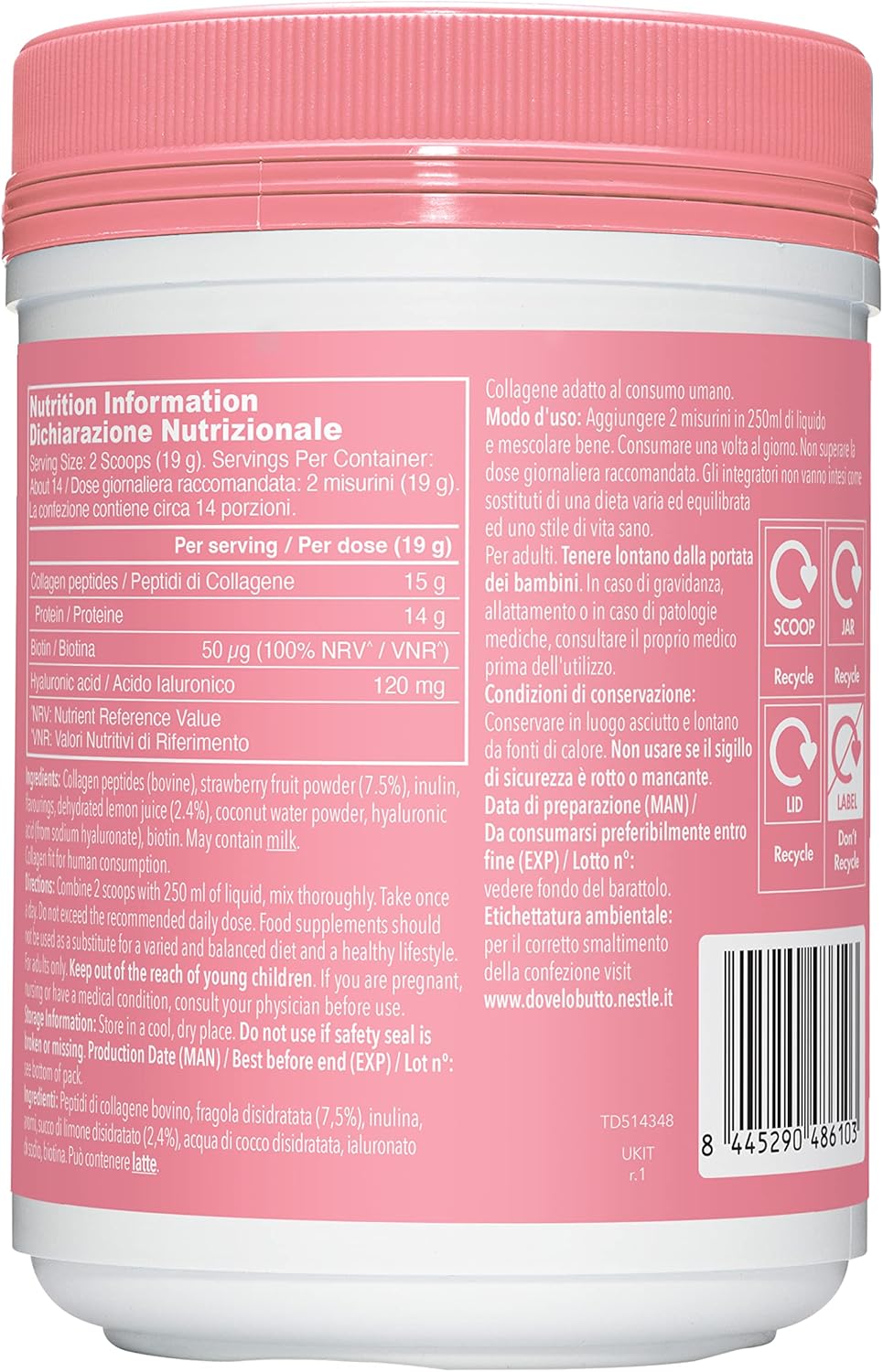 Vital Proteins Beauty Collagen Peptides Powder Strawberry Lemon 271g