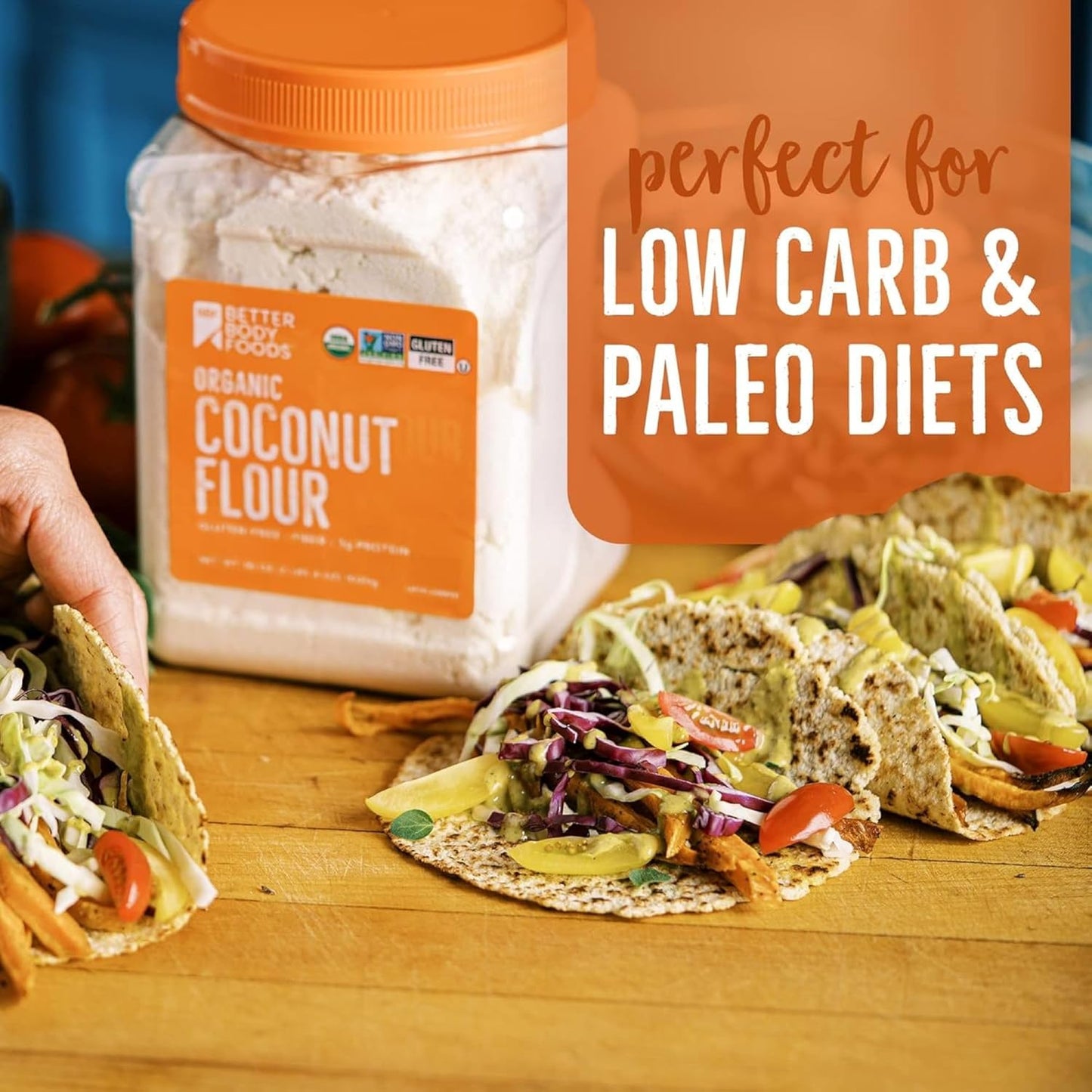 BetterBody Foods Organic Coconut Flour 2.25 Pound Jar, Gluten-Free White Flour Alternative with a Slight Coconut Taste and Aroma, 23% Dietary Fiber per Serving