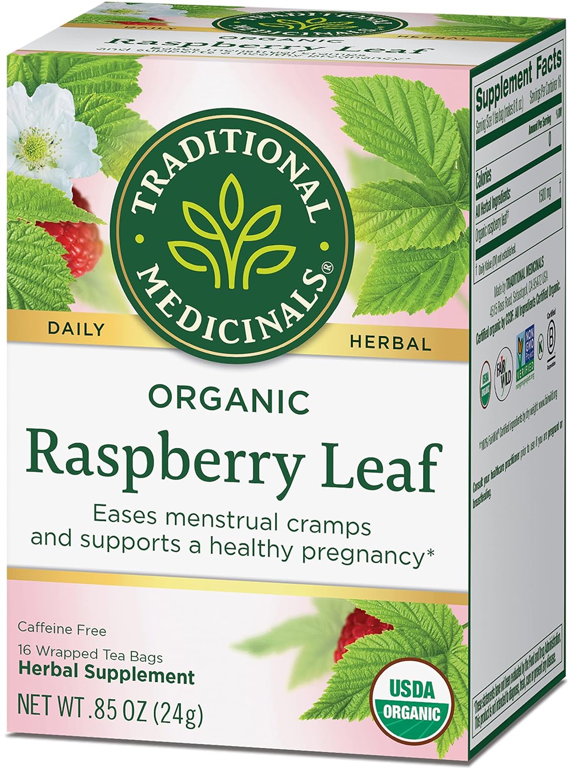 Traditional Medicinals Tea, Organic Raspberry Leaf, Eases Menstrual Cramps, Supports a Healthy Pregnancy, 16 Tea Bags
