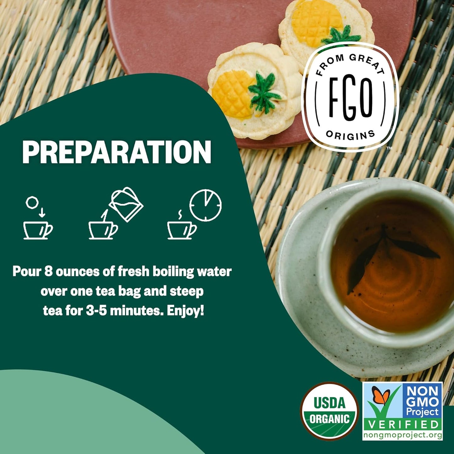 FGO Organic Nettle Leaf Tea, 100 Count, Eco-Conscious Tea Bags, Caffeine Free, Resealable Bag, Packaging May Vary (Pack of 1)