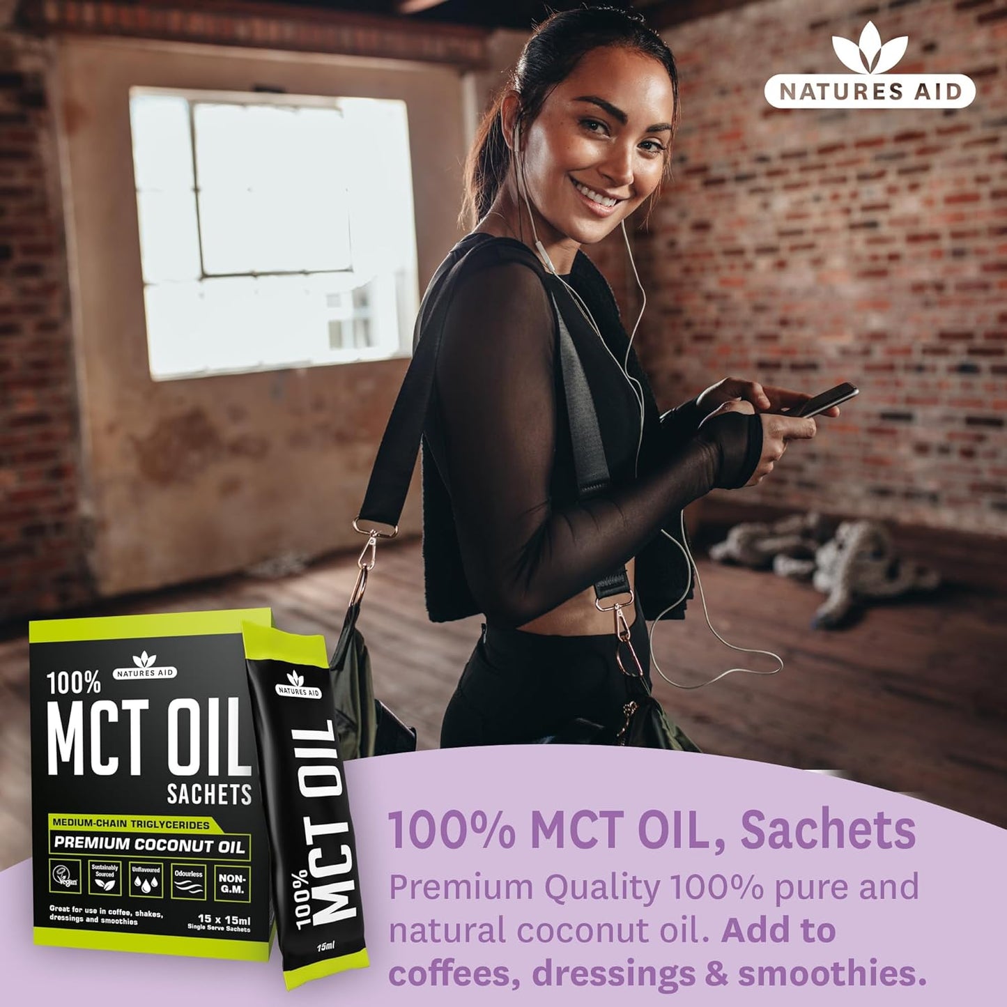زيت MCT بنسبة 100% من Natures Aid، زيت جوز الهند الفاخر، من مصدر مستدام، يُضاف إلى القهوة أو المخفوقات، نباتي، 500 مل