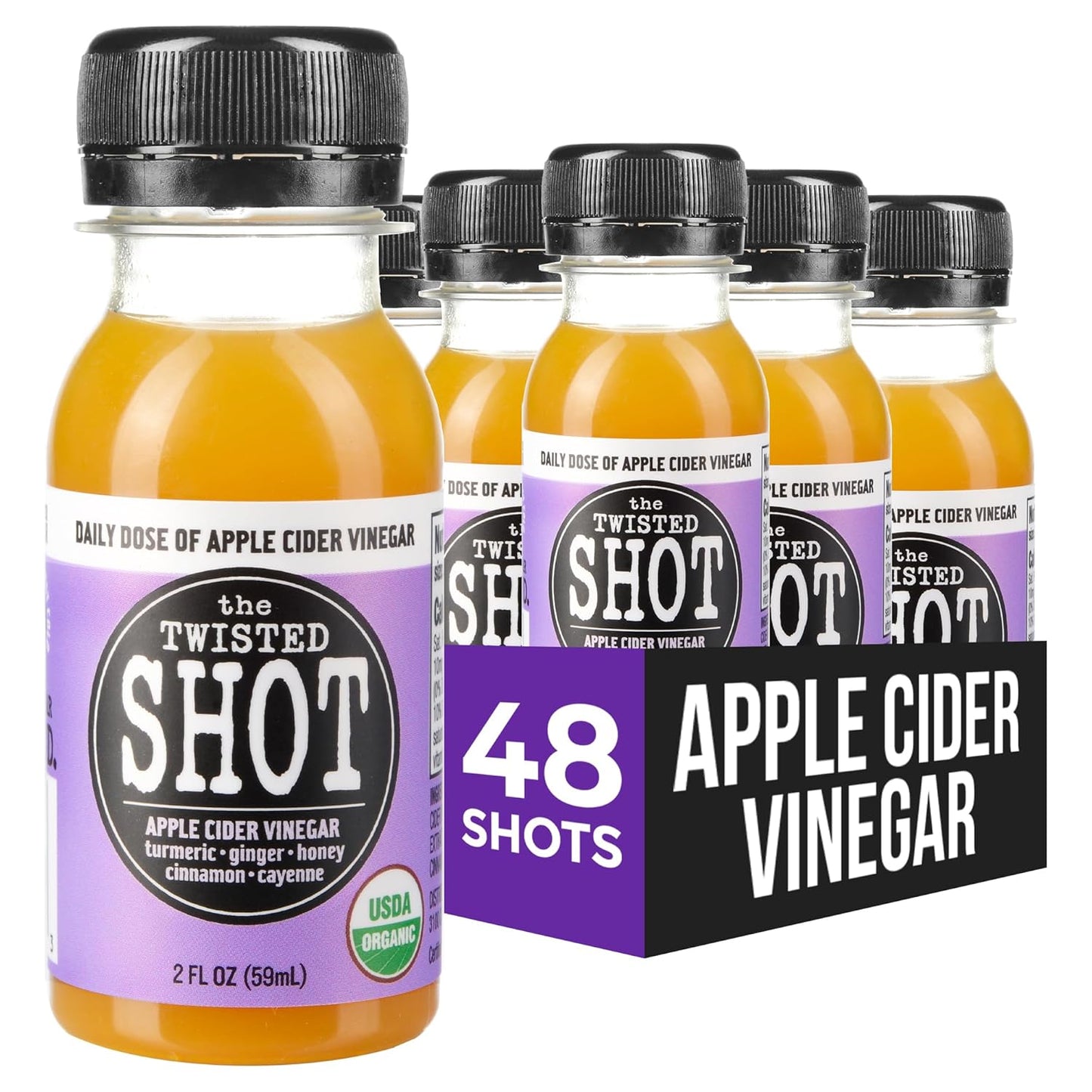 The Twisted Shot | Organic Apple Cider Vinegar Wellness Shots with Ginger, Turmeric, Honey, Cinnamon and Cayenne | Digestion, Immunity and Gut Health Support | Ready to Drink | , 2 oz Mini Bottles