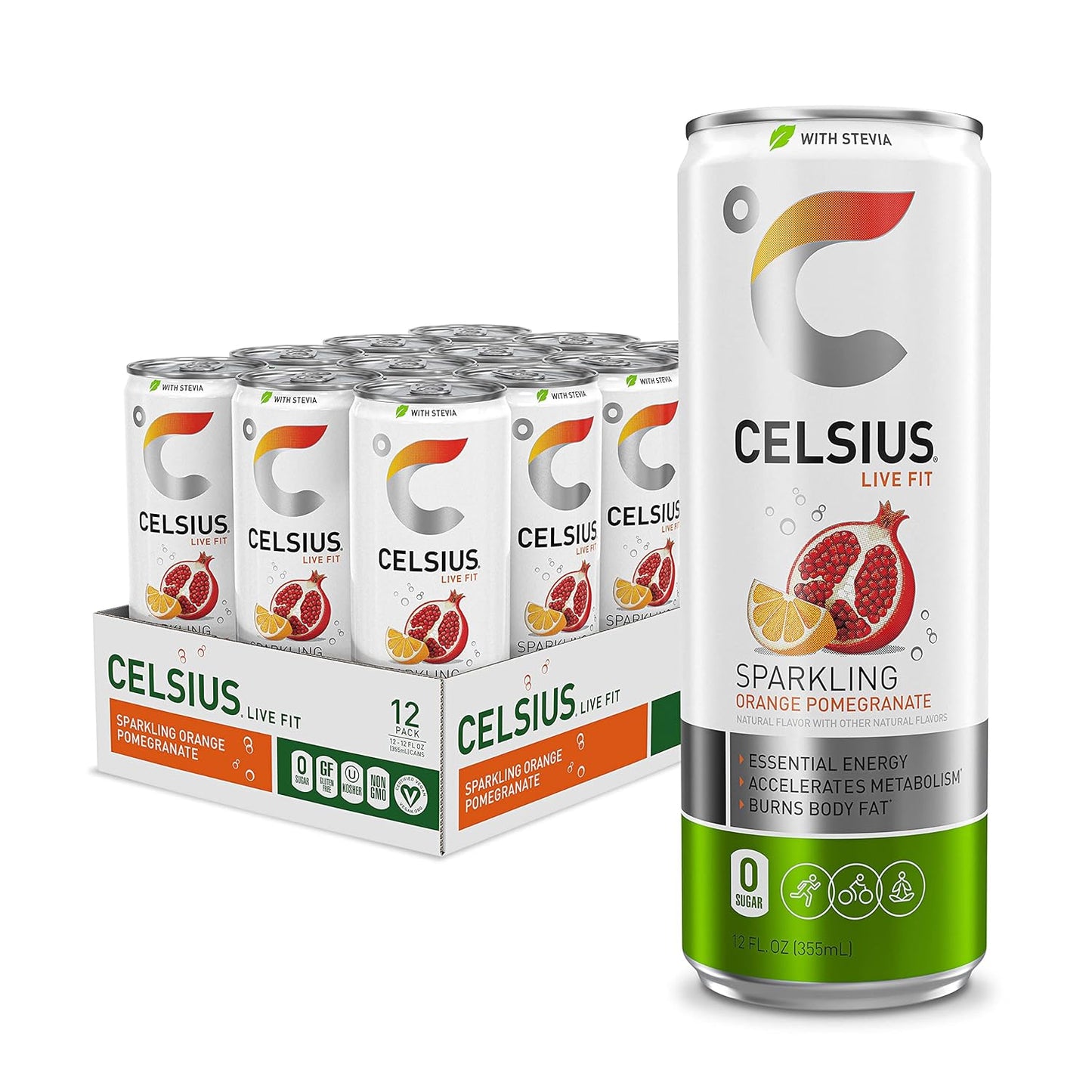 CELSIUS Sparkling Orange, Functional Essential Energy Drink 12 Fl Oz