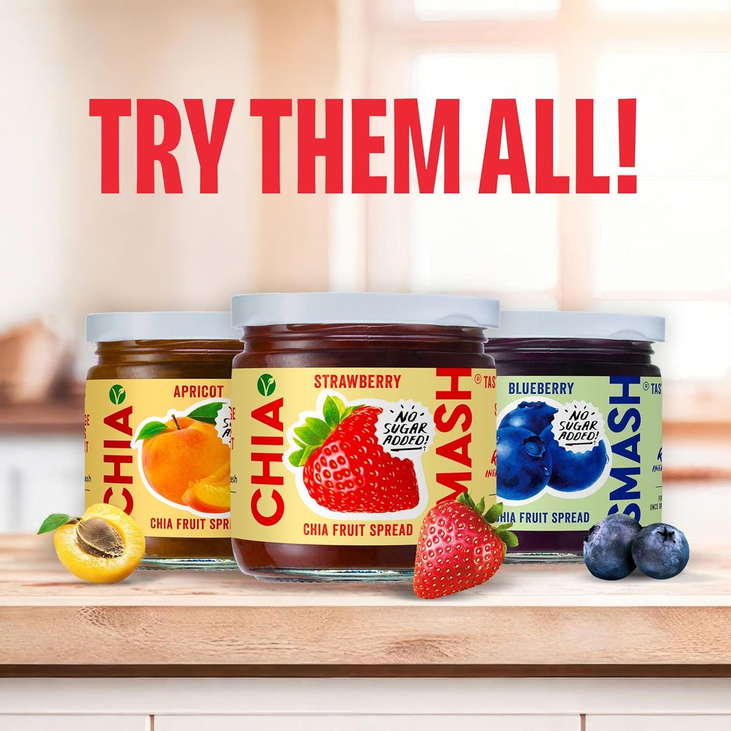 Chia Smash Strawberry Jam | Low-Calorie, No Sugar Added Keto Jam with Upcycled Fruit & Chia Seeds | Vegan, Paleo Superfood Fruit Spread