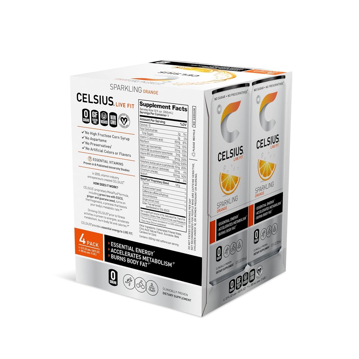 CELSIUS Sparkling Orange, Functional Essential Energy Drink 12 Fl Oz