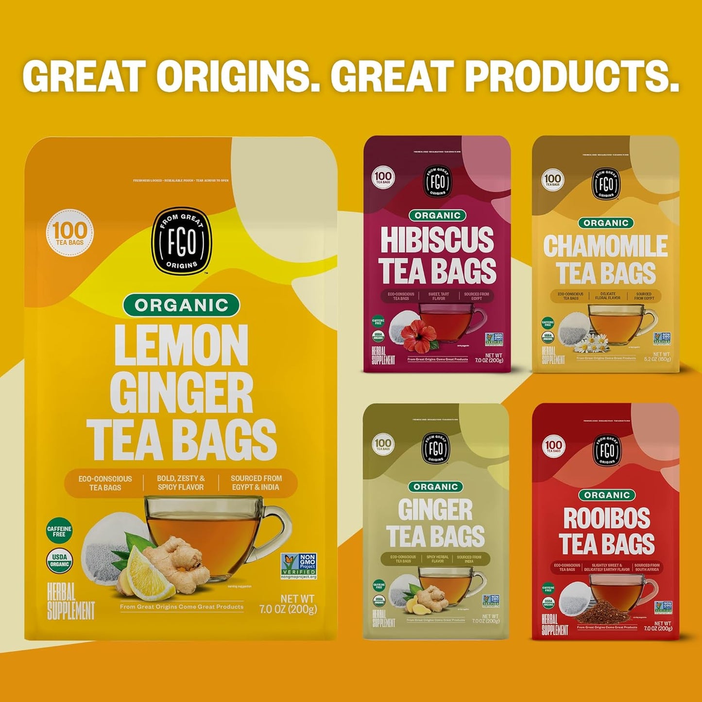 FGO Organic Nettle Leaf Tea, 100 Count, Eco-Conscious Tea Bags, Caffeine Free, Resealable Bag, Packaging May Vary (Pack of 1)