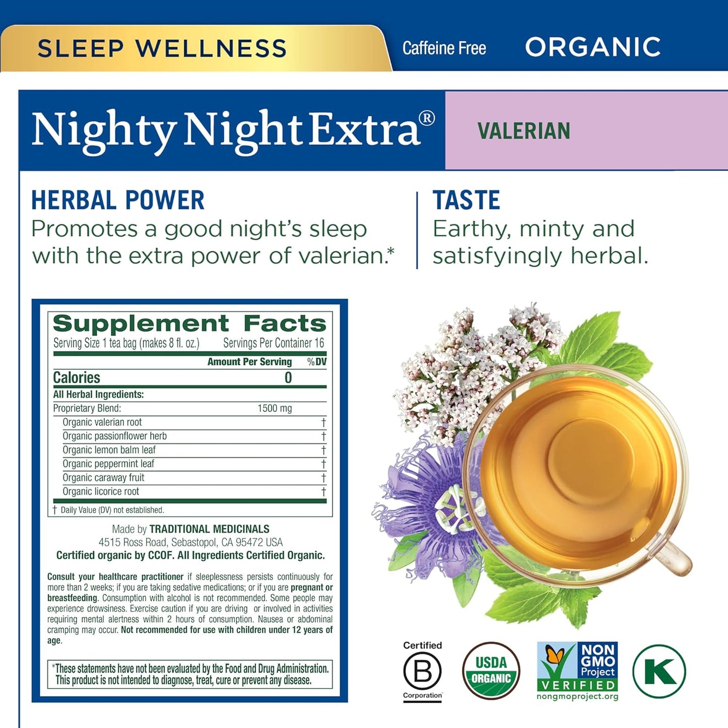 Traditional Medicinals Organic Nighty Night Tea, 16 Tea Bags (Pack of 1)