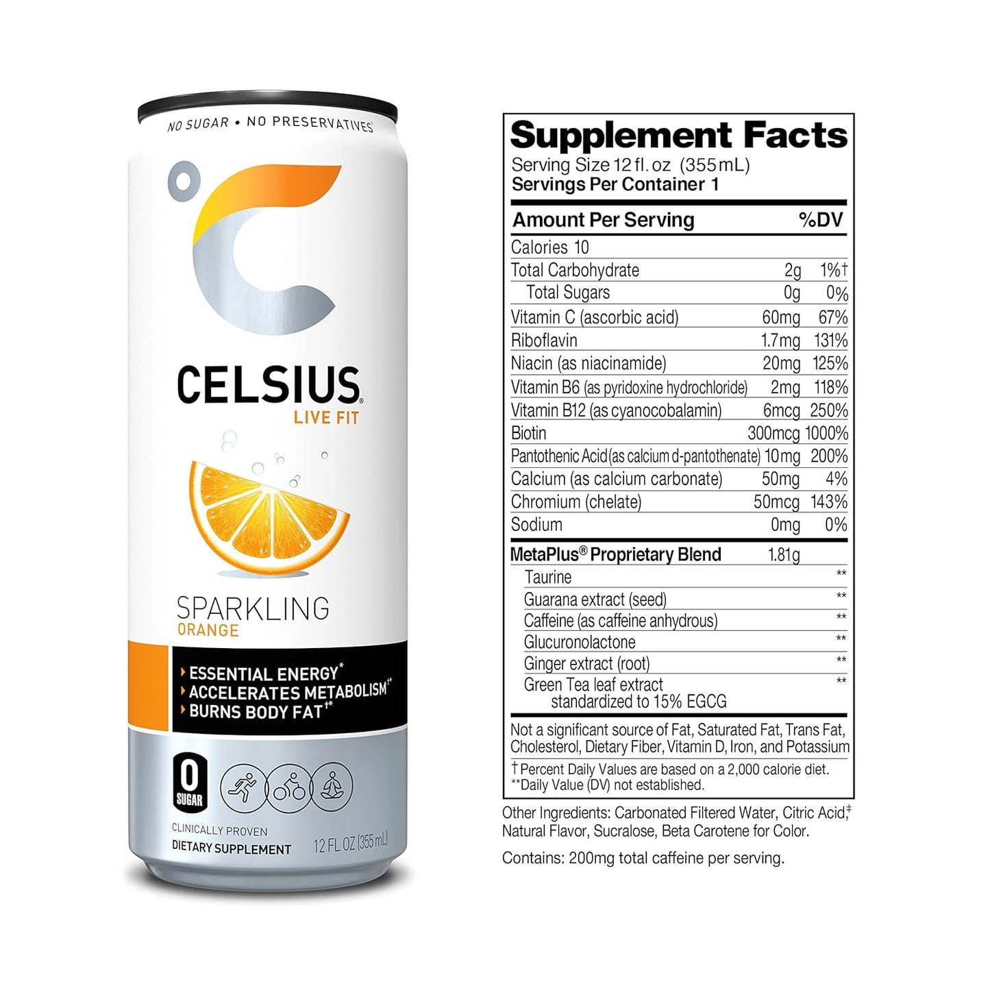 CELSIUS Sparkling Orange, Functional Essential Energy Drink 12 Fl Oz