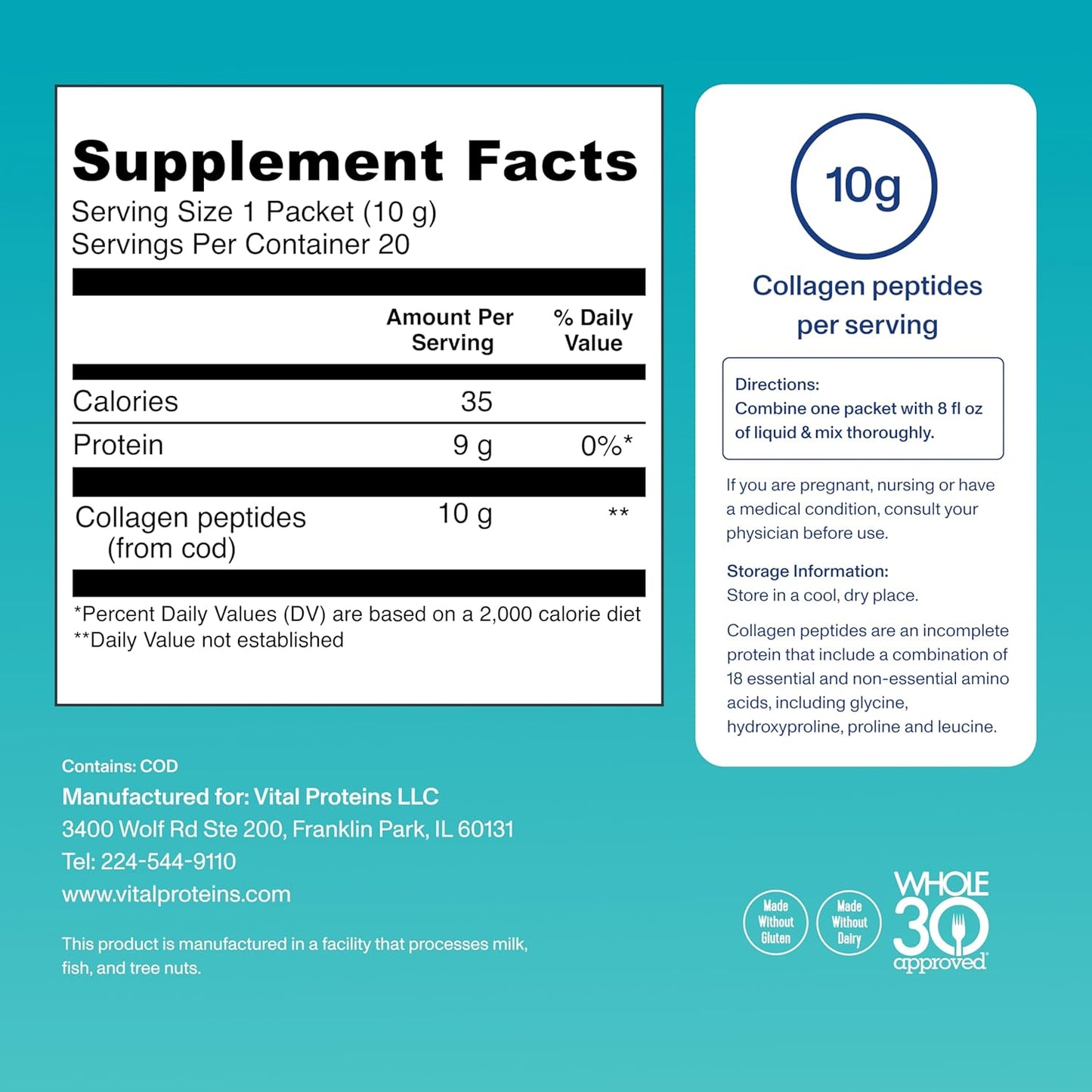 Vital Proteins Marine Collagen Peptides Powder Supplement for Skin Hair Nail Joint - Hydrolyzed Collagen - 12g per Serving - 7.8 oz Canister
