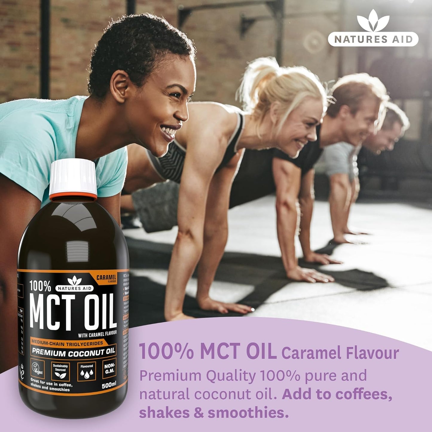 زيت MCT بنسبة 100% من Natures Aid، زيت جوز الهند الفاخر، من مصدر مستدام، يُضاف إلى القهوة أو المخفوقات، نباتي، 500 مل