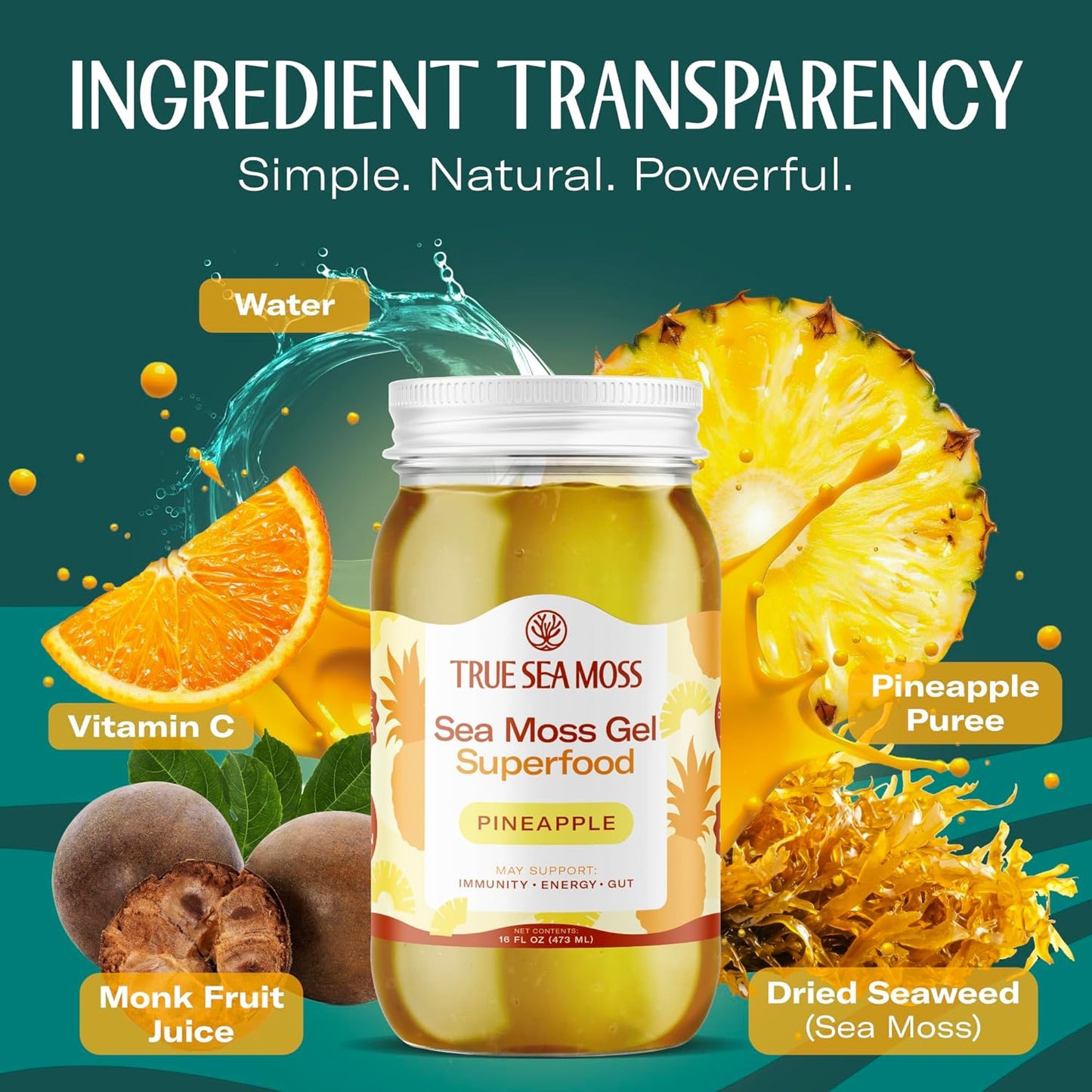 TrueSeaMoss Sea Moss Gel – Made in USA – Wildcrafted Seamoss, Fresh Fruits & Sea Vegetables – Apple/Cinnamon, Pack of 1 (Labels may Vary)