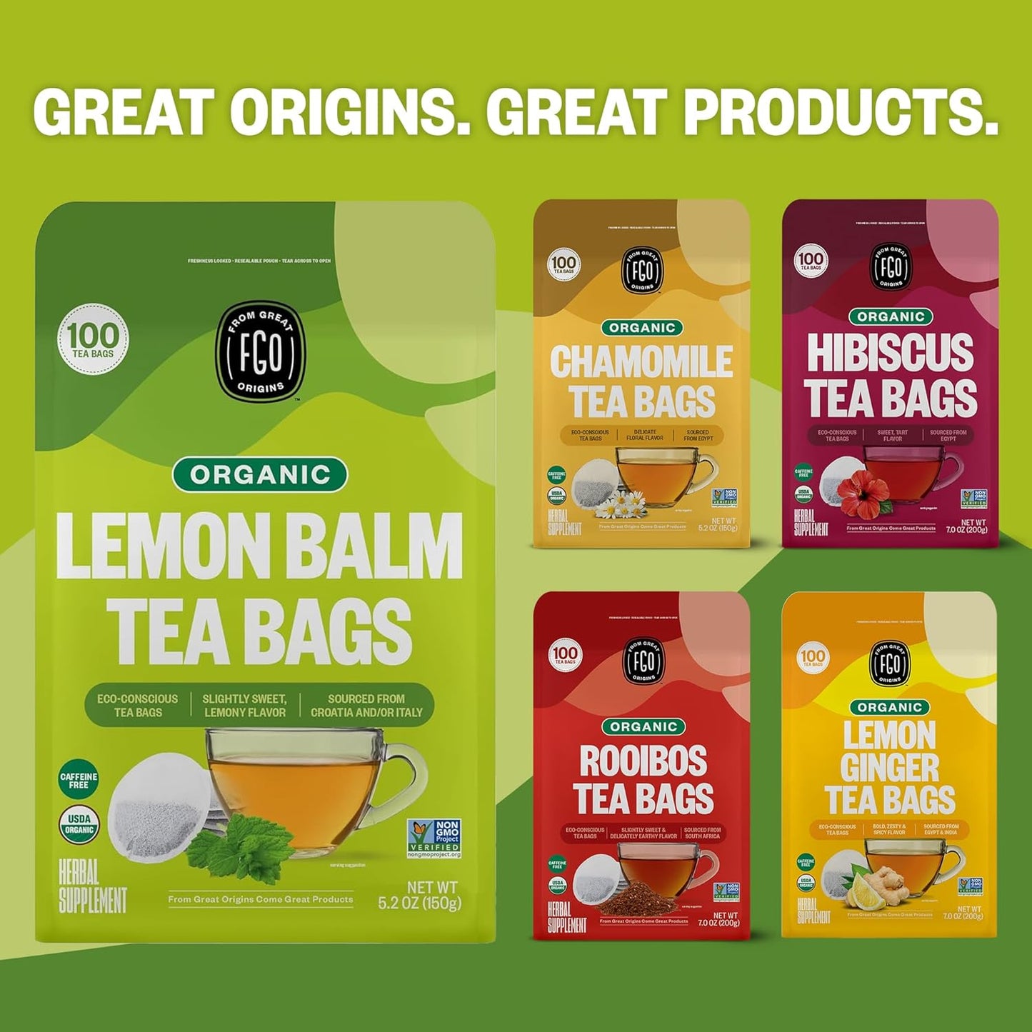 FGO Organic Nettle Leaf Tea, 100 Count, Eco-Conscious Tea Bags, Caffeine Free, Resealable Bag, Packaging May Vary (Pack of 1)