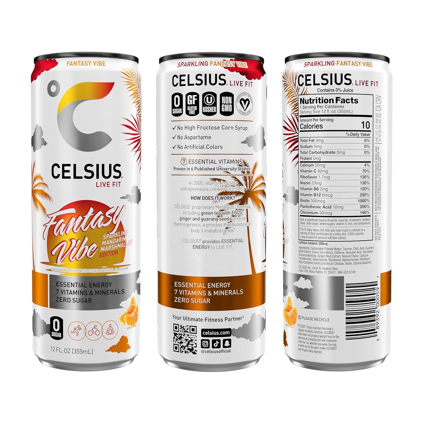 CELSIUS Sparkling Orange, Functional Essential Energy Drink 12 Fl Oz