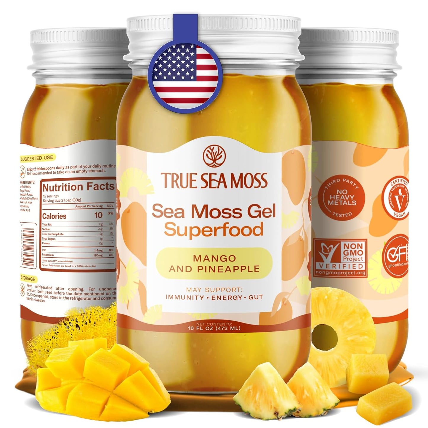 TrueSeaMoss Sea Moss Gel – Made in USA – Wildcrafted Seamoss, Fresh Fruits & Sea Vegetables – Apple/Cinnamon, Pack of 1 (Labels may Vary)