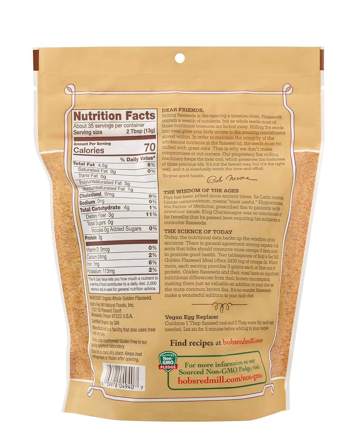 Bob's Red Mill Organic Golden Flaxseed Meal, 16oz (Pack of 1) - Non GMO, Vegan, Paleo Friendly, Keto Friendly, Kosher