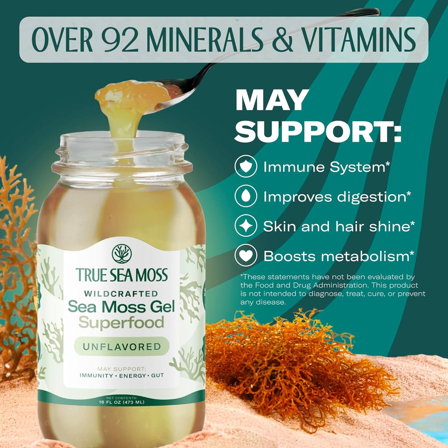TrueSeaMoss Sea Moss Gel – Made in USA – Wildcrafted Seamoss, Fresh Fruits & Sea Vegetables – Apple/Cinnamon, Pack of 1 (Labels may Vary)