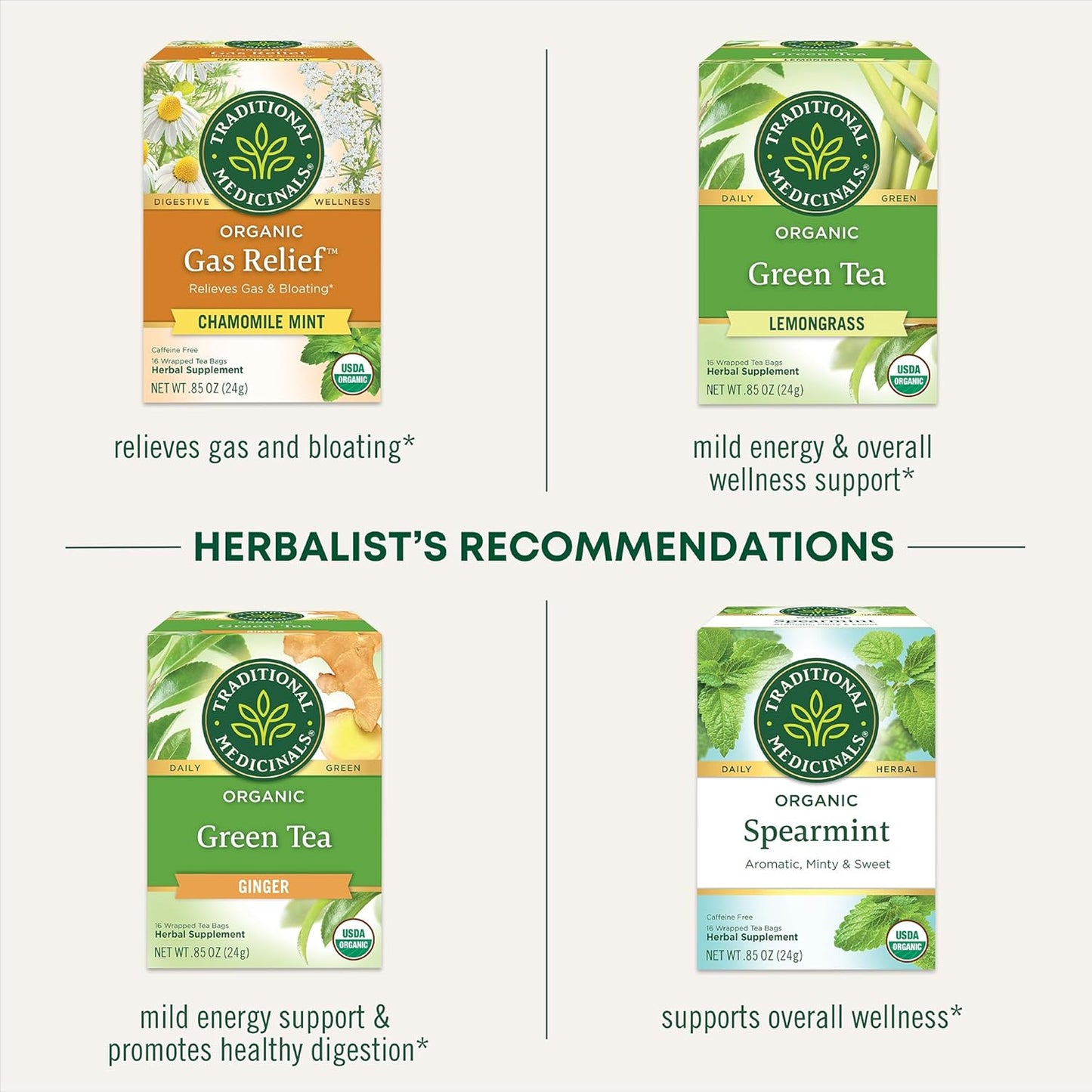 Traditional Medicinals Organic Green Tea Peppermint Tea, 16 Tea Bags