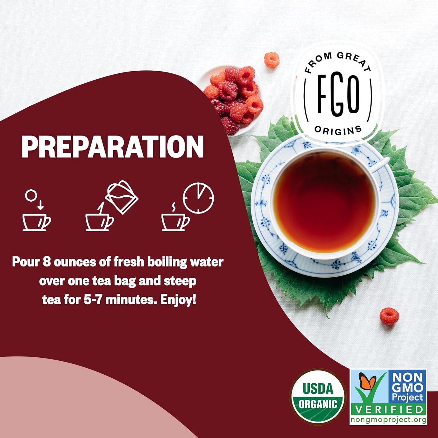 FGO Organic Nettle Leaf Tea, 100 Count, Eco-Conscious Tea Bags, Caffeine Free, Resealable Bag, Packaging May Vary (Pack of 1)