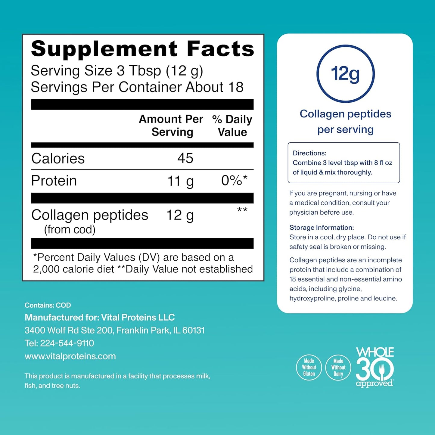 Vital Proteins Marine Collagen Peptides Powder Supplement for Skin Hair Nail Joint - Hydrolyzed Collagen - 12g per Serving - 7.8 oz Canister