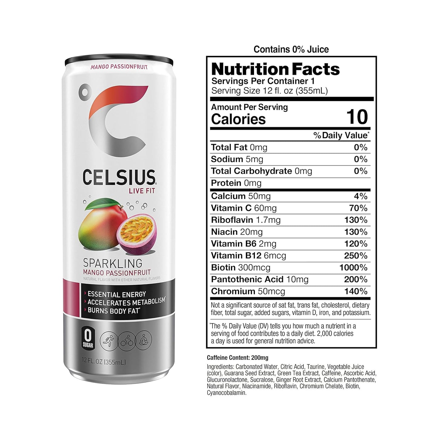 CELSIUS Sparkling Orange, Functional Essential Energy Drink 12 Fl Oz