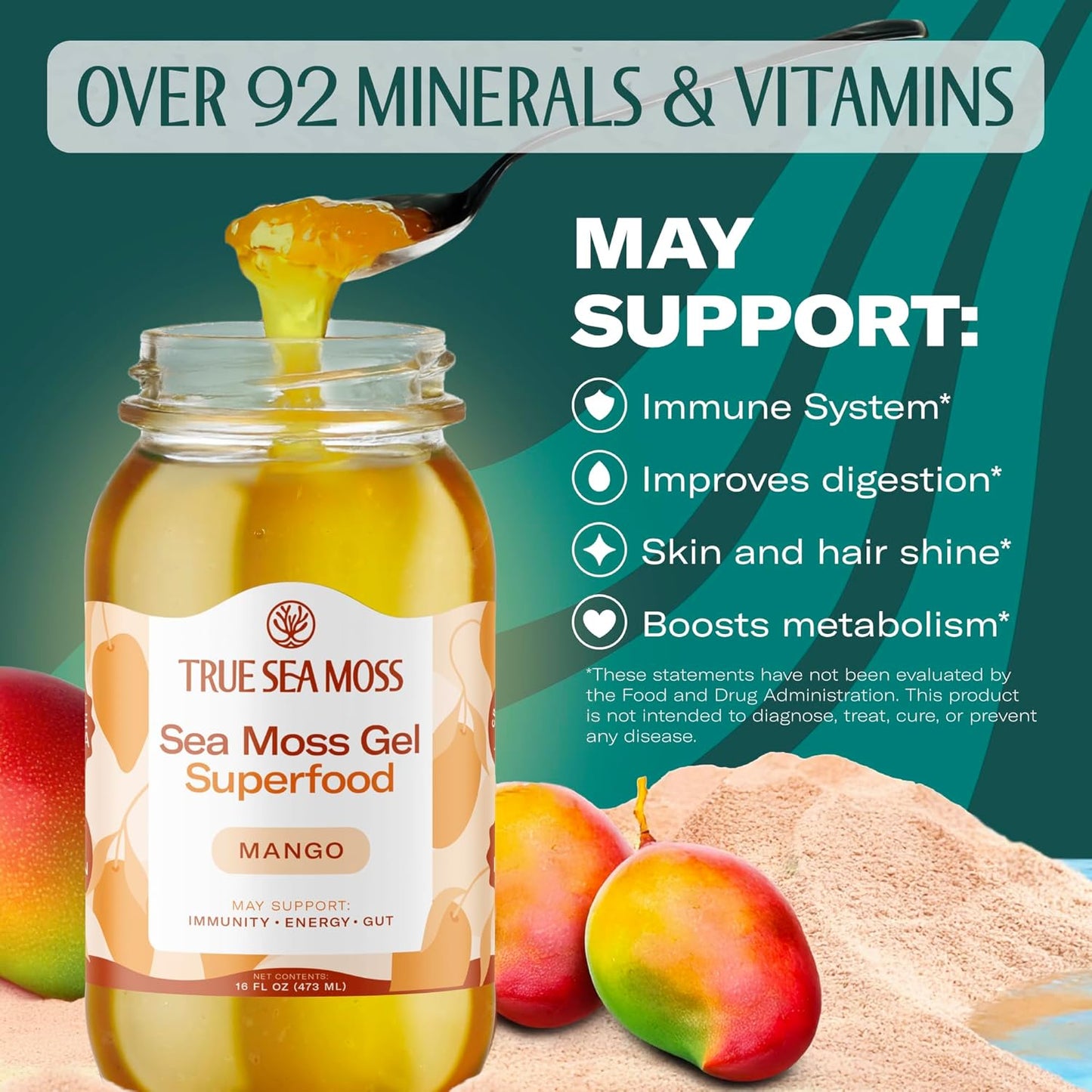 TrueSeaMoss Sea Moss Gel – Made in USA – Wildcrafted Seamoss, Fresh Fruits & Sea Vegetables – Apple/Cinnamon, Pack of 1 (Labels may Vary)